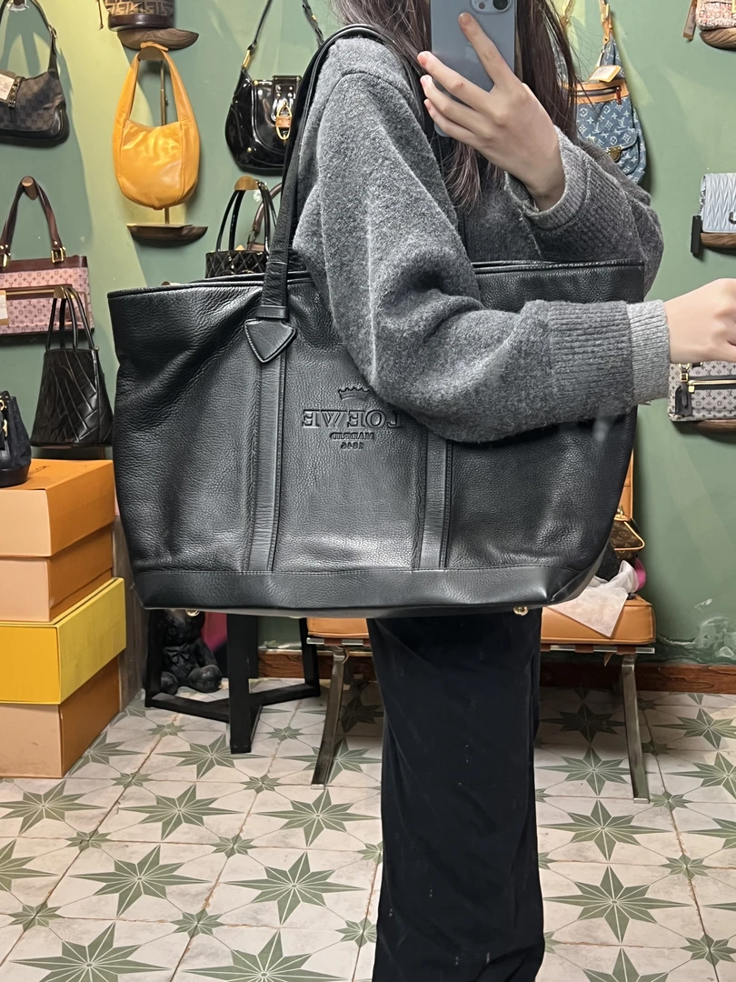 95新 LOEWE/罗意威 MSW70/大号黑色托特包时尚女士真皮简约复古