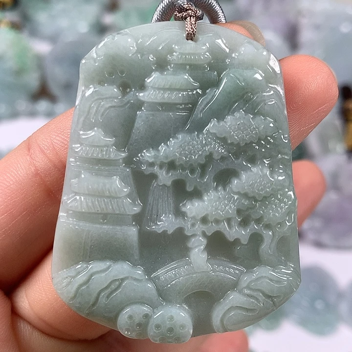 颈饰未镶嵌翡翠山水福利有两条棉线福利