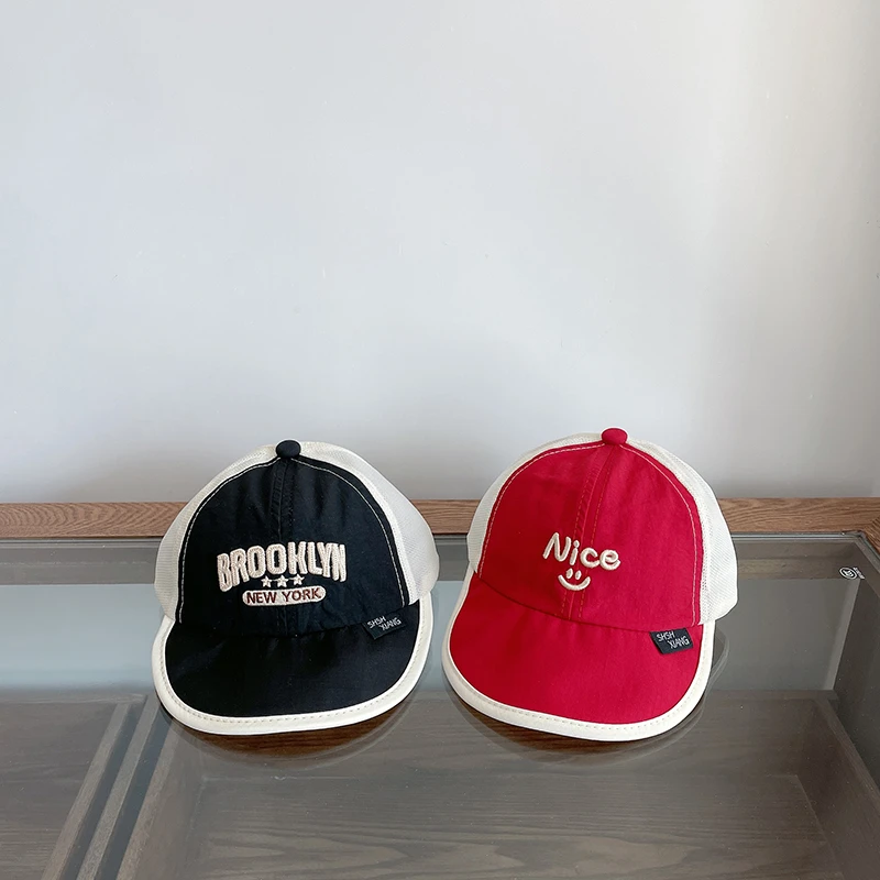 韩系帽子球帽夏季网帽短檐宽檐婴儿鸭舌帽韩版圆顶休闲透气翻边