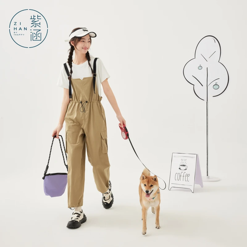 紫涵工装风两件套背带裤短袖T恤套装Z4Z03CS031