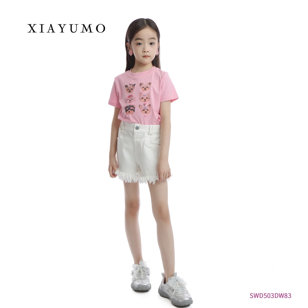 夏羽墨女童春夏新款白色气质休闲百搭短裤高腰显瘦流苏边短裤