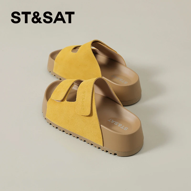 星期六一字拖鞋2025新款夏季厚底透气沙滩女鞋外穿轻奢勃肯凉拖鞋