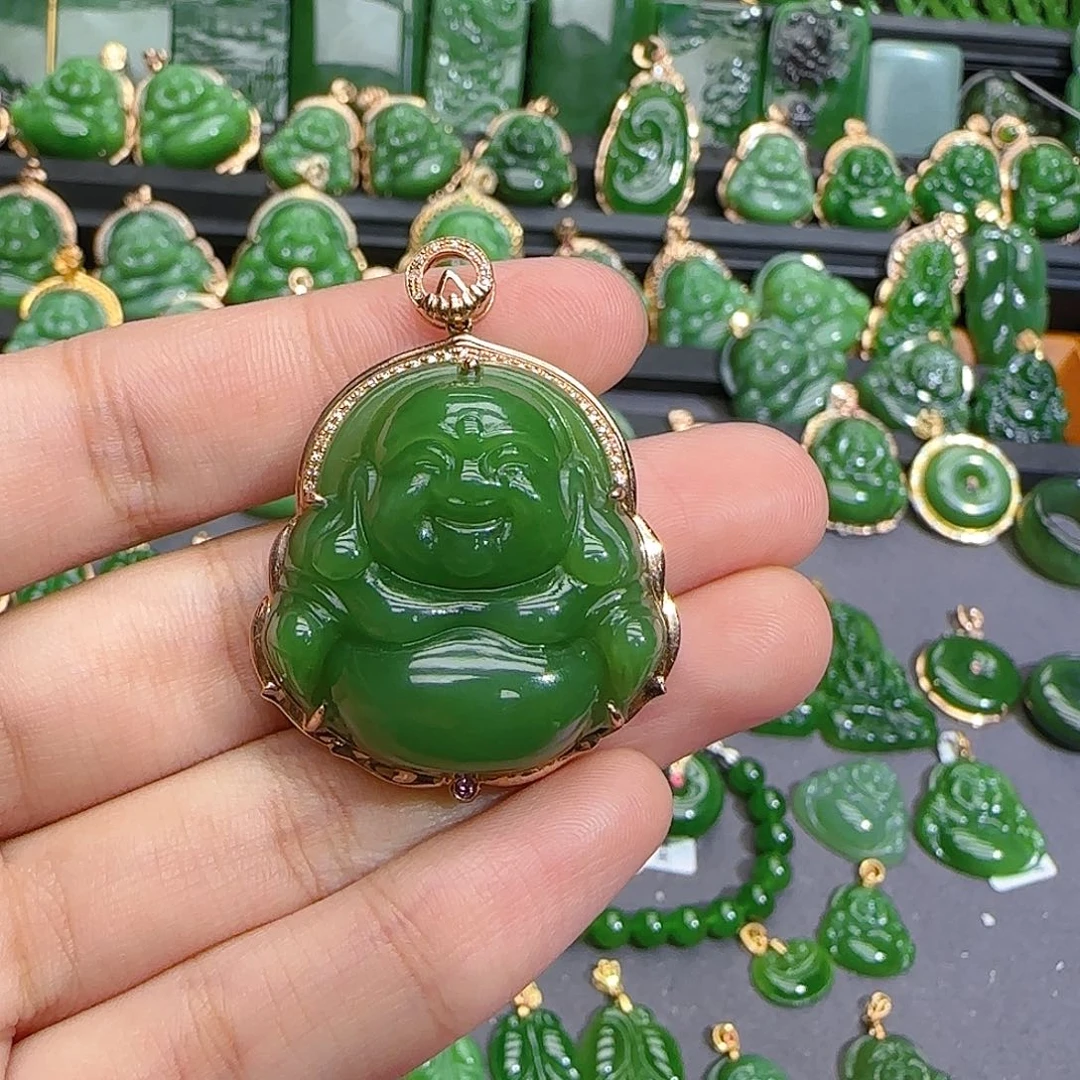 和田玉（碧玉）18K金镶嵌颈饰