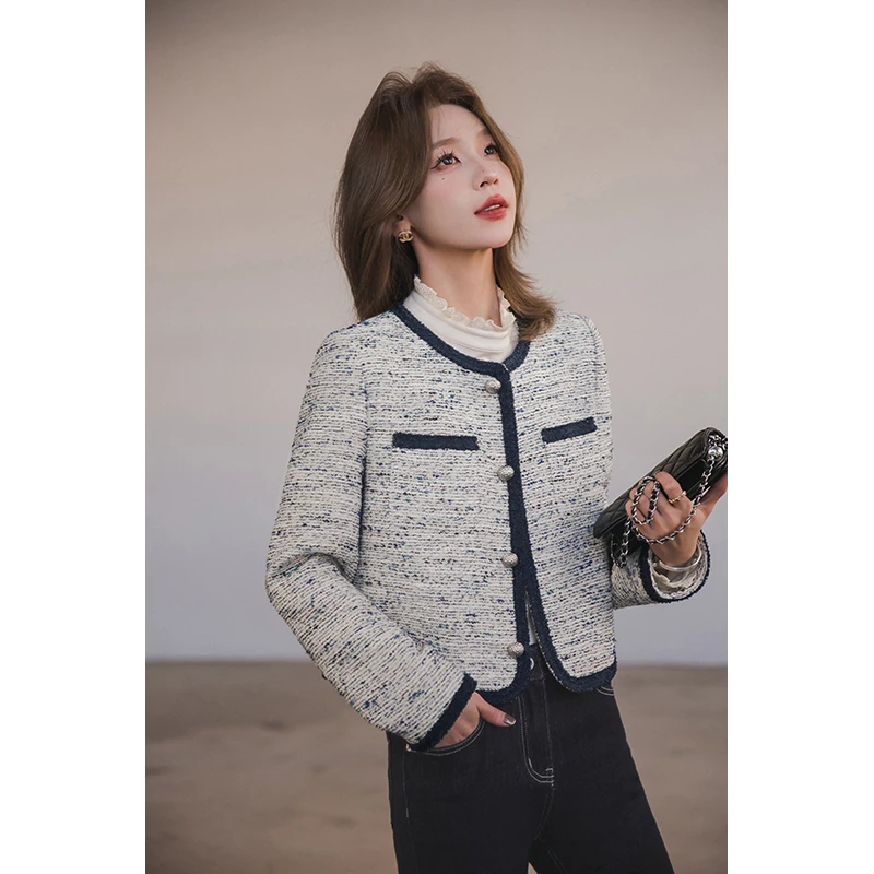 【季末折扣】小香小谷粒小香风外套编织粗花呢+仿牛仔织带