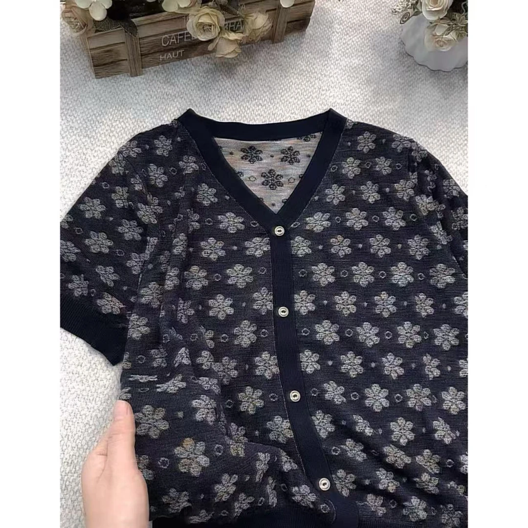 丽丽家~好多花短袖小香风气质复古镂空提花假开衫上衣