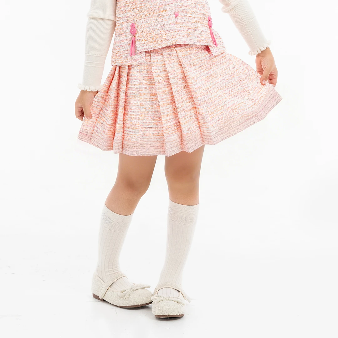 [商场同款]EP雅莹童装2026春女童新款小香风拼接百褶A字裙半身裙