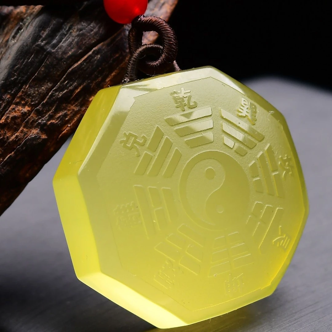 天然黄水晶八卦牌吊坠，男女同款水晶项链吊坠