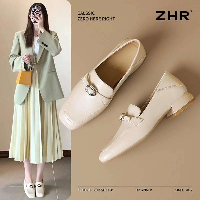 优雅中口单鞋2025爆款懒人两穿休闲女鞋一脚蹬时尚小皮鞋