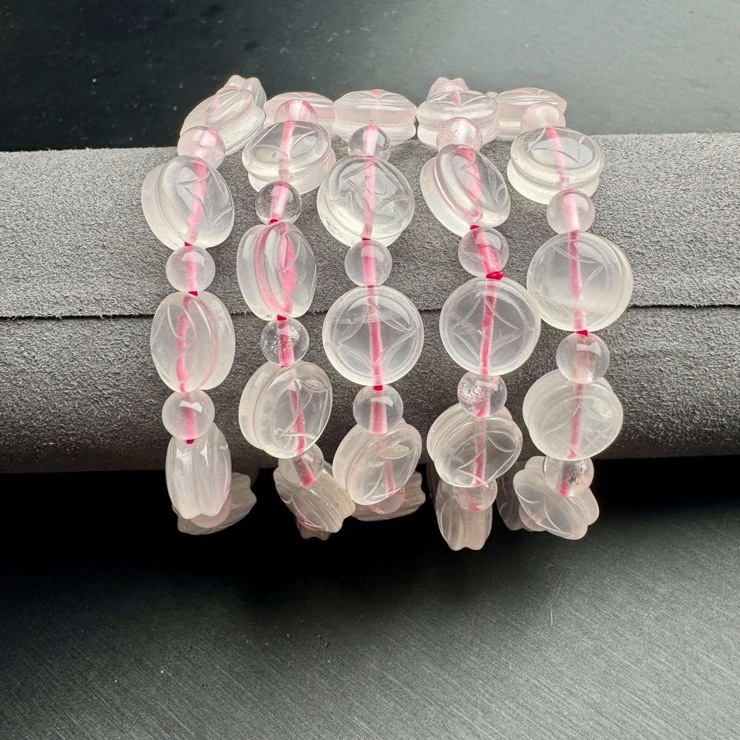ZBG1359粉水晶钱币手串(天然珠宝多样性发其一）