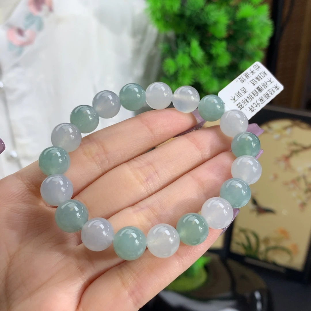翡翠手链未镶嵌卡10冰胶双彩白加蓝