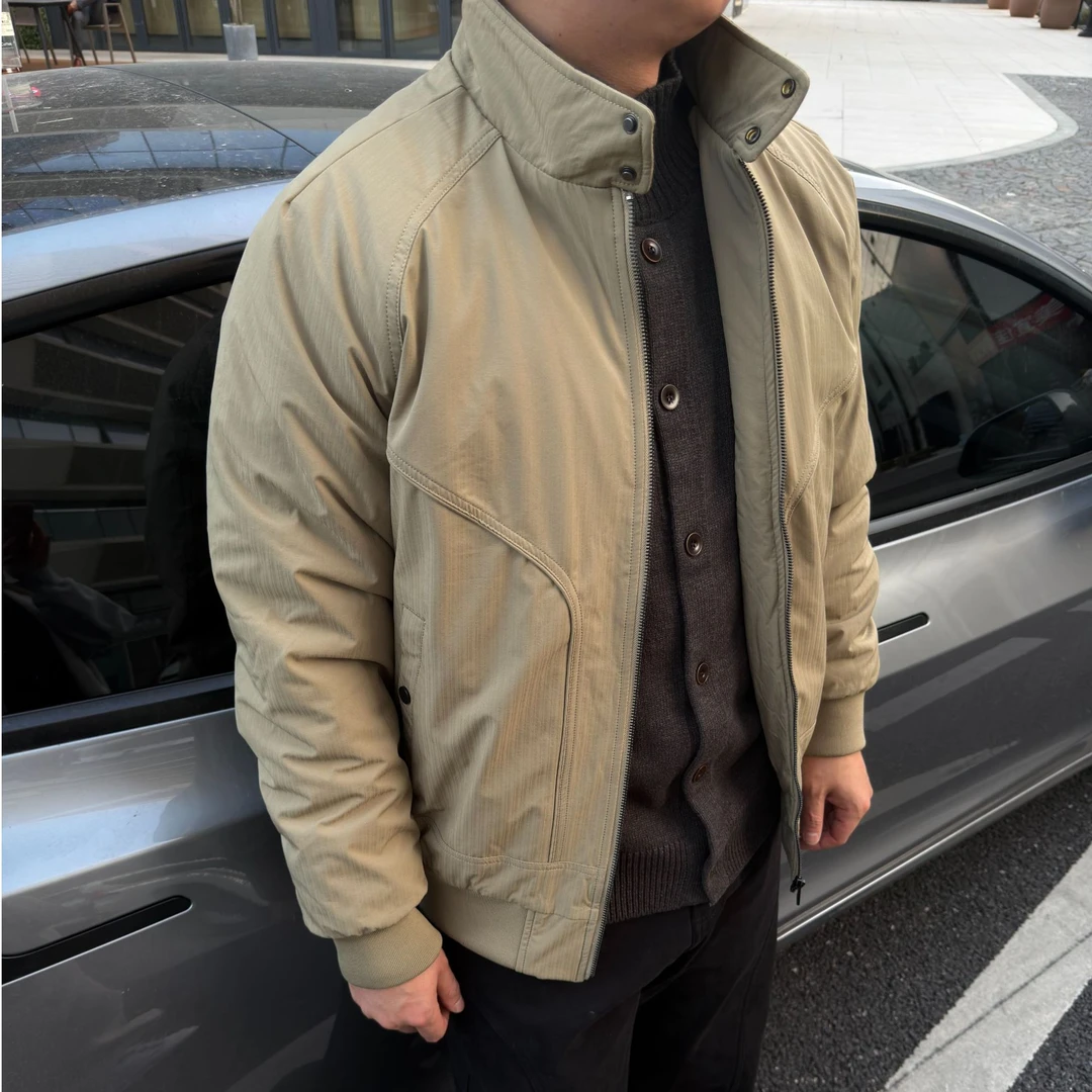 KUZ 美式立领排扣棒球服夹克定制肌理感面料防风尼龙棉服