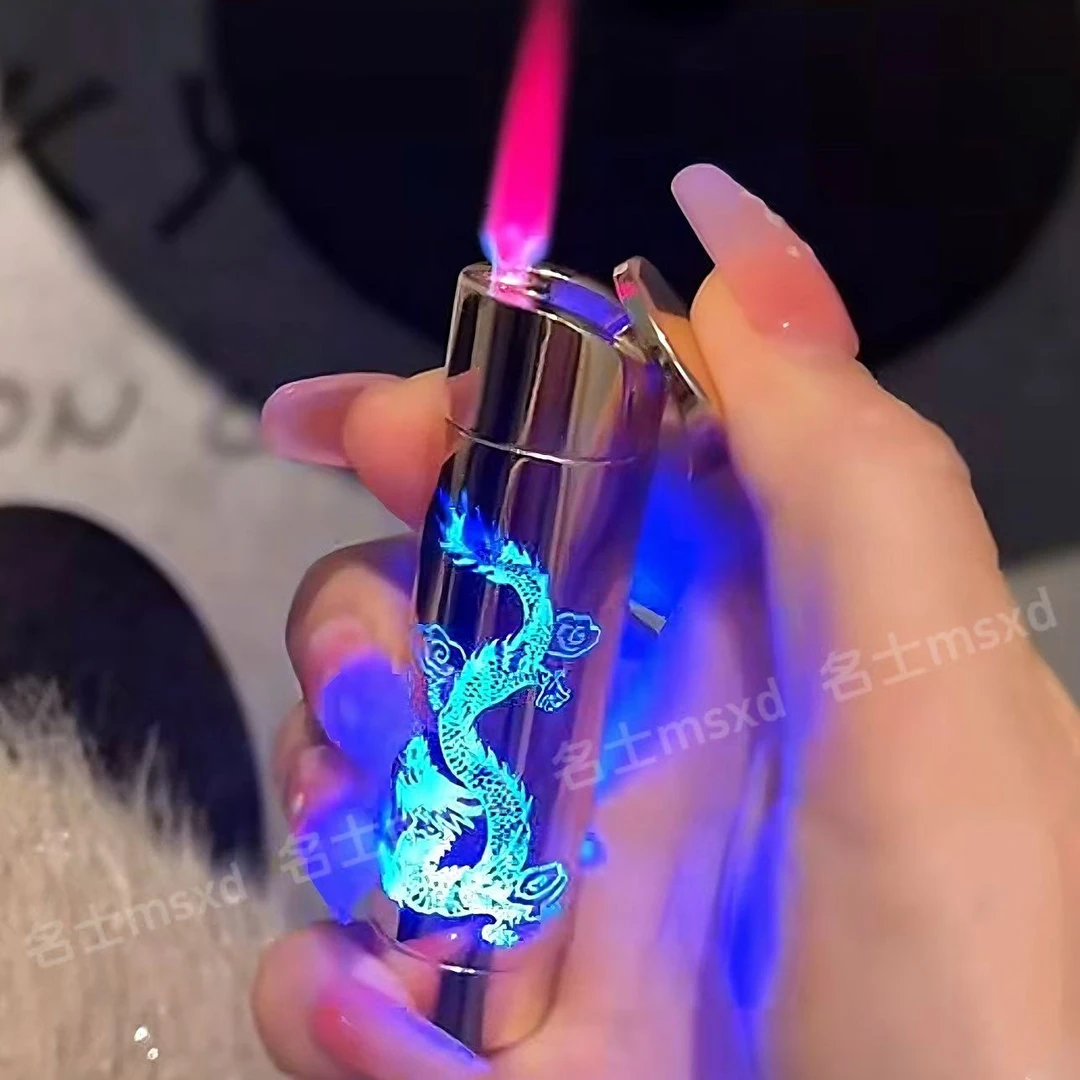 网红盘龙柱发光闪灯打火机充气新款创意防风个性炫酷男士精致送礼