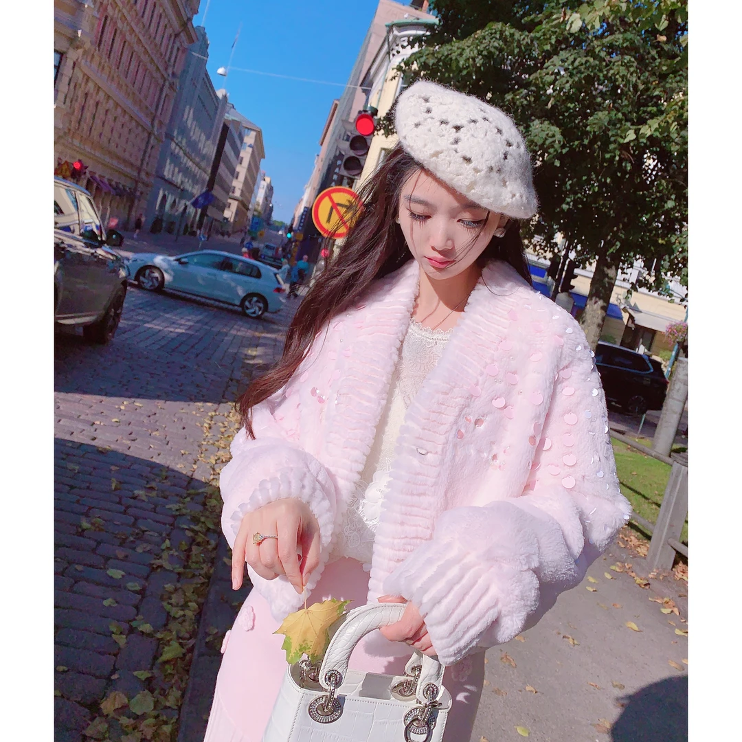 MissLuxury【樱花女孩】进口獭兔毛皮草女冬显瘦保暖千金风外套新