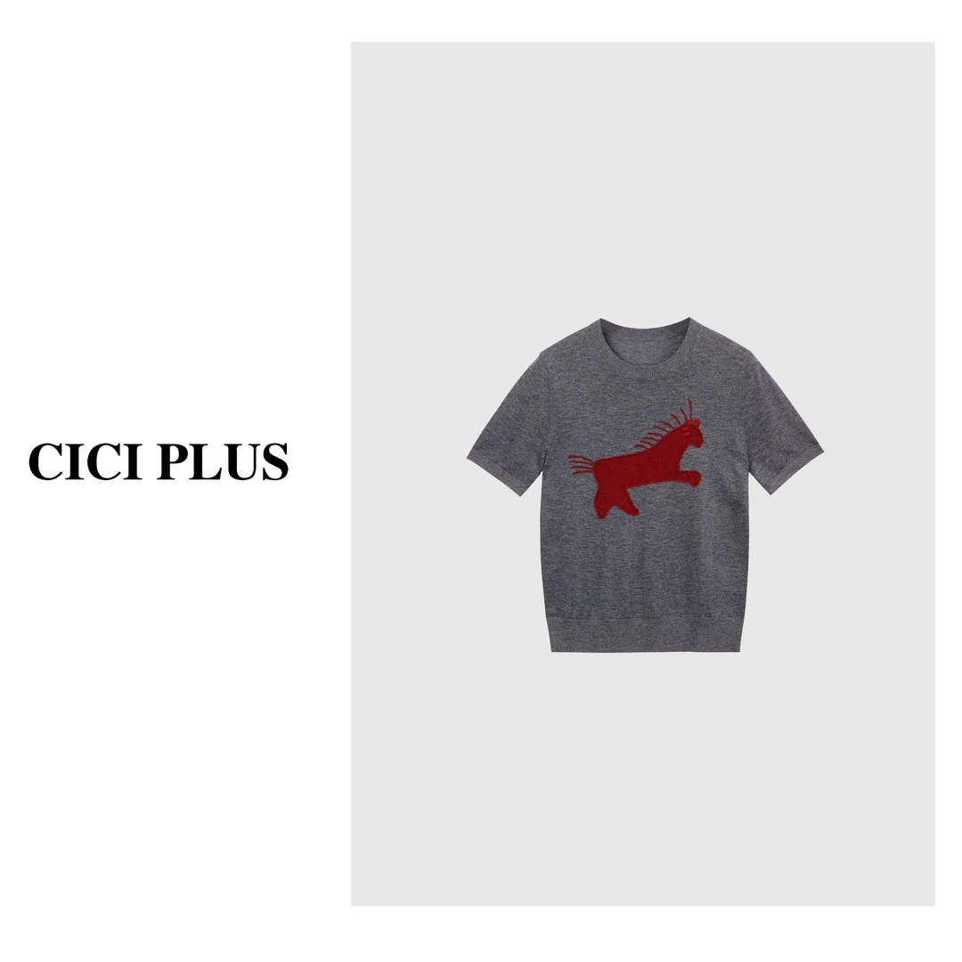 【CICI PLUS】 2025夏季“超细羊毛”立体高级简约百搭T恤25C6063