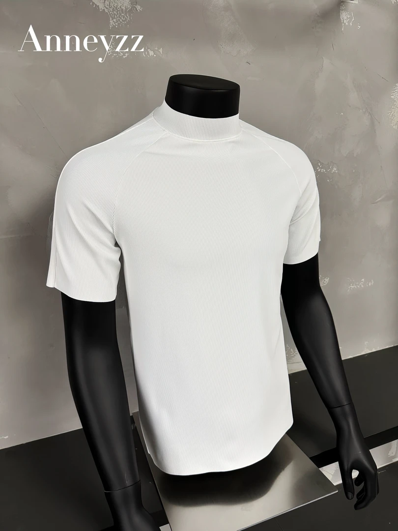 Anneyzz知易-夏季男款运动弹力T恤索罗娜凉感修身正肩圆领短袖