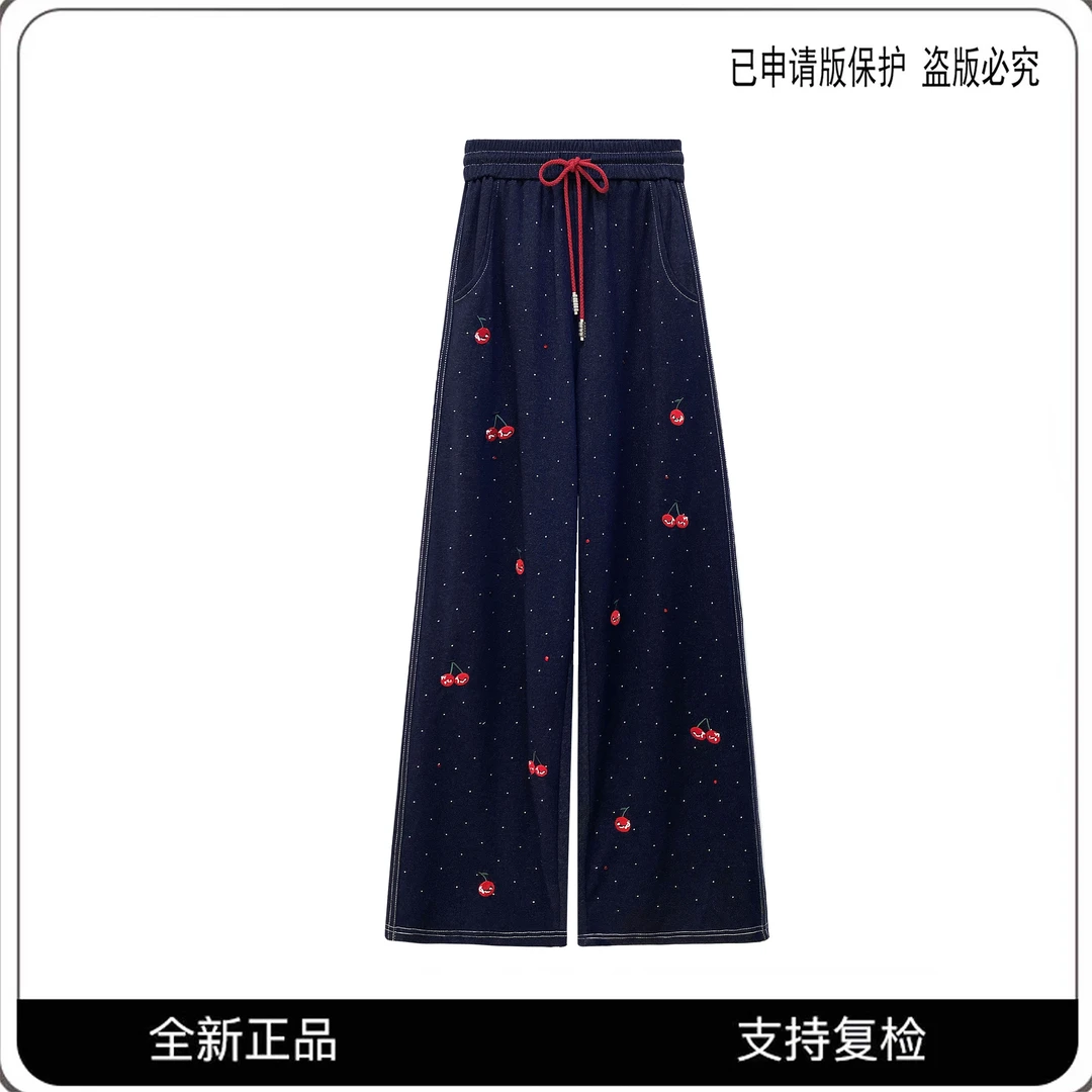 68288#CSIN时尚高街复古直筒刺绣烫钻休闲裤裤2025秋显瘦重工长裤