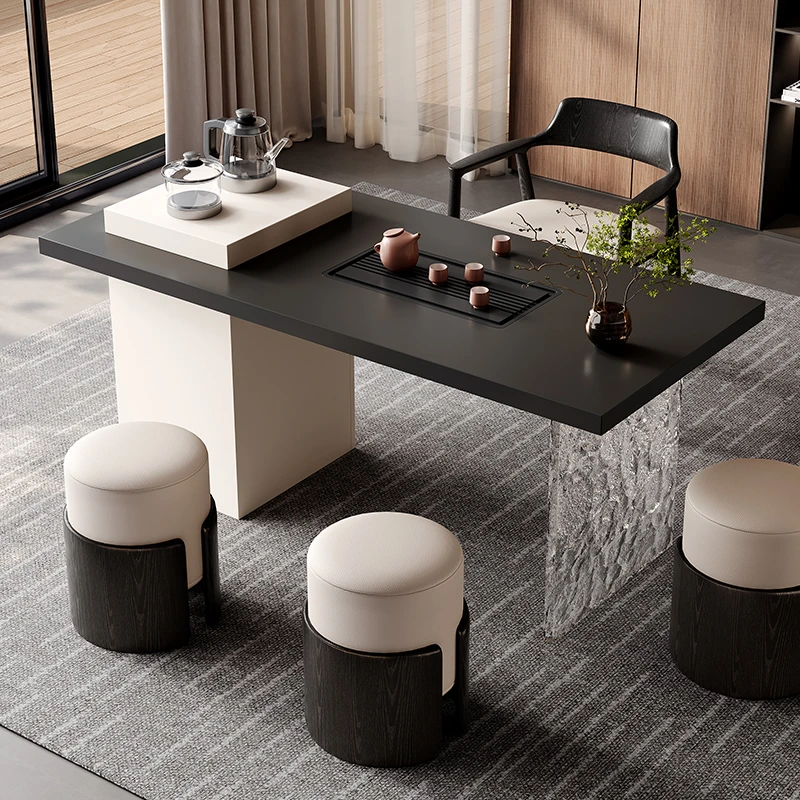 甄荣阳台茶桌小户型客厅家用新款高端茶台极简轻奢岩板茶桌椅组合