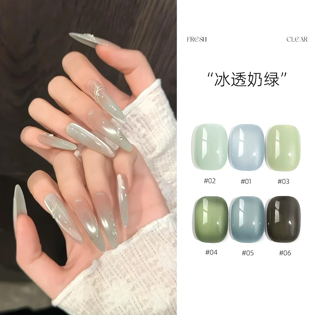 希格尼新品6色冰透奶绿甲油胶绿色透色美甲流行色显白仙女冰透色