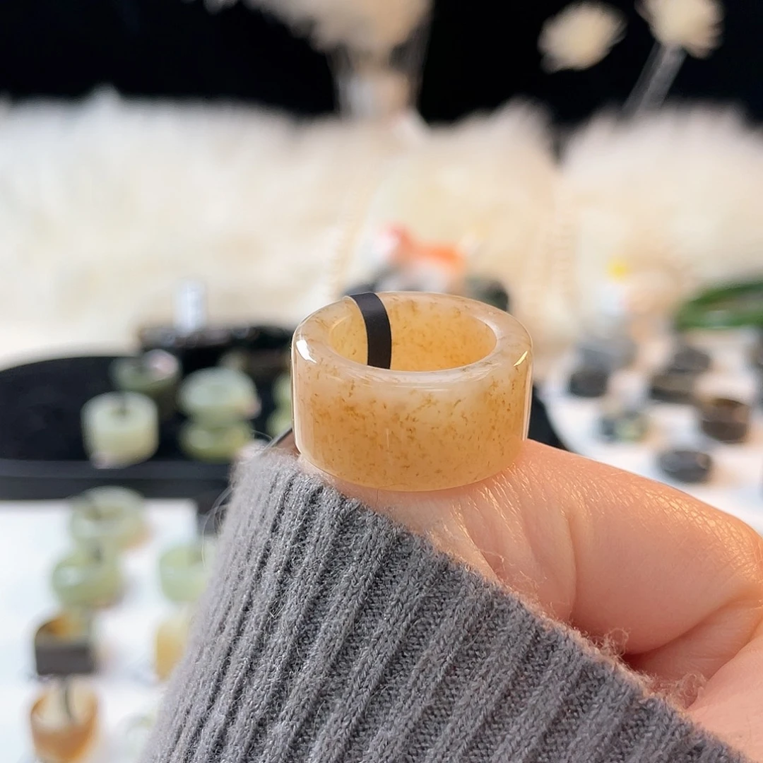 和田玉未镶嵌戒指k74金桂花糖直切17.1mm