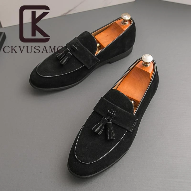 CKVUSAMG乐福鞋男英伦韩版夏季一脚蹬男鞋2025新款豆豆鞋反绒翻毛