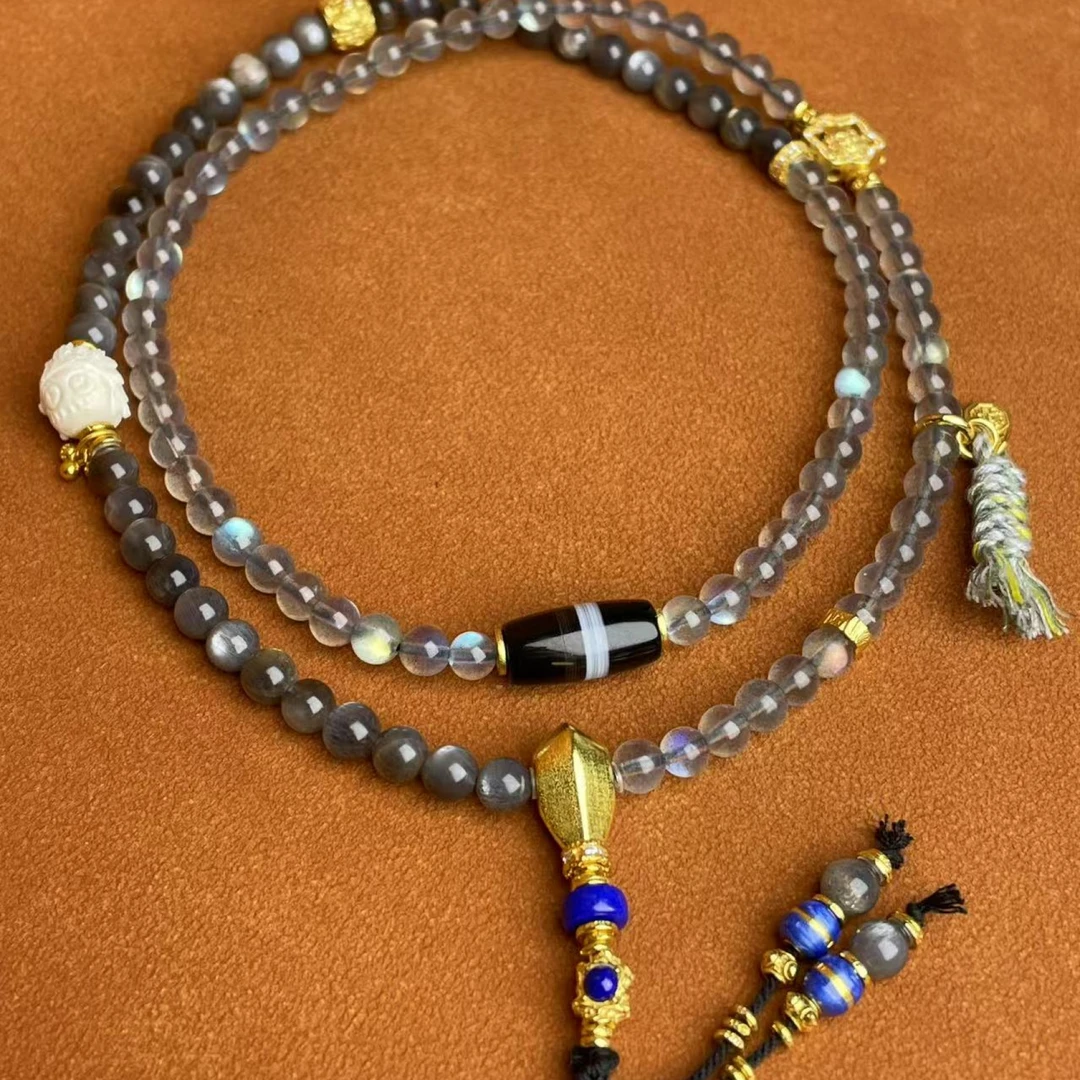 壹加师姐|手工设计灰月光黑骨干药师手串多样性发一7204N