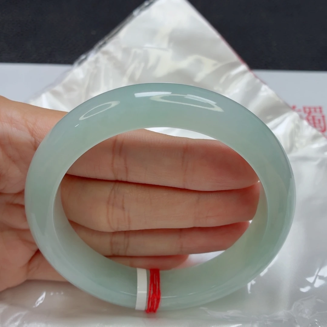 翡翠未镶嵌手镯老坑60圈冰胶起光薄荷蓝021