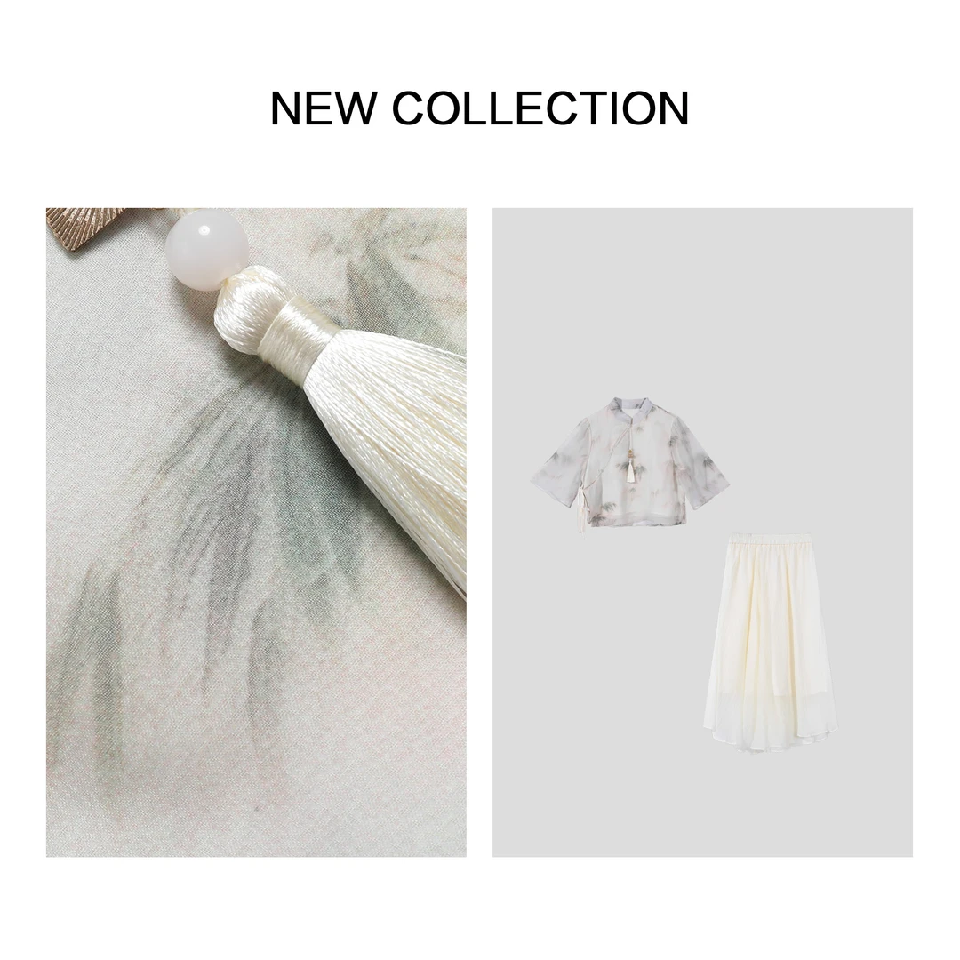 【小铃铛女装】D3F28020 国风水墨印花上衣+长裙套装