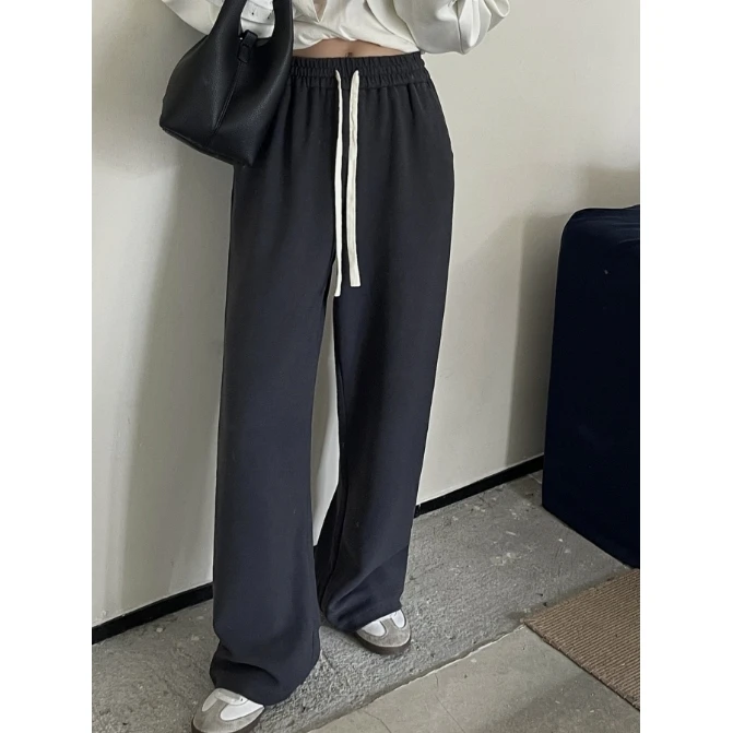 J-1305#“超百搭”韩系休闲松紧腰直筒休闲裤