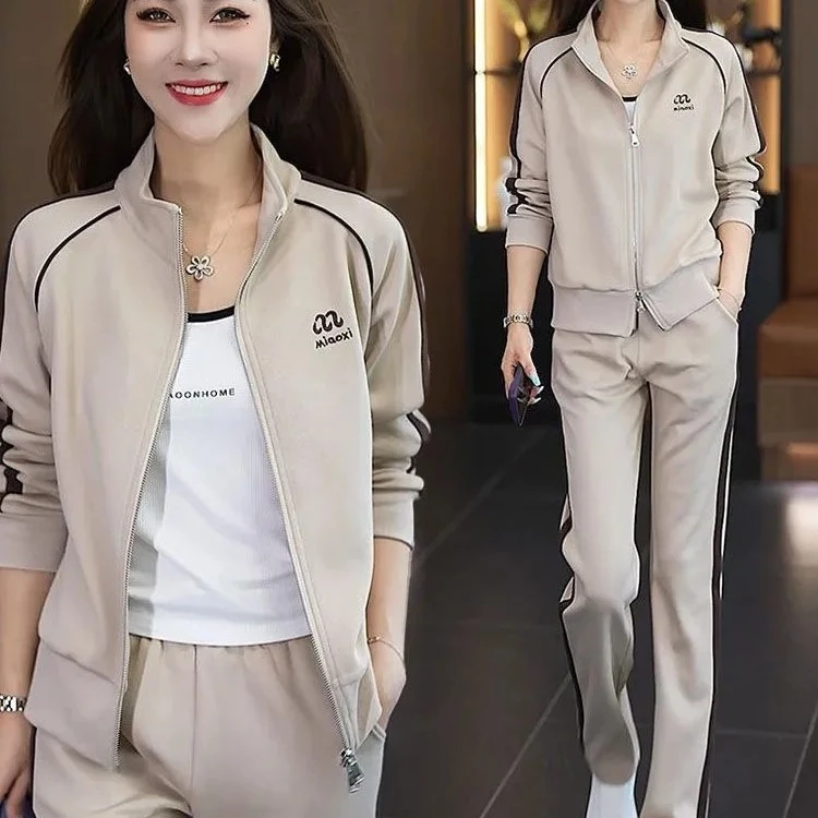 欧美跨境外贸休闲运动服套装女秋季时尚减龄修身卫衣阔腿裤两件套
