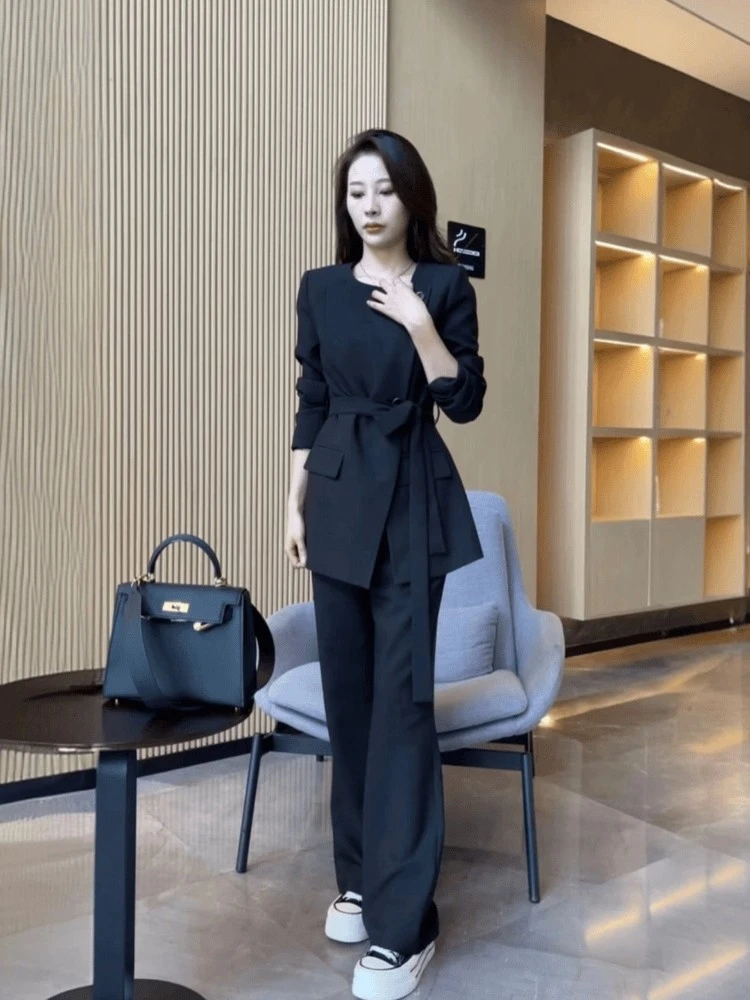 大码设计感休闲洋气西装套装女2025秋胖mm时尚气质百搭西服两件套