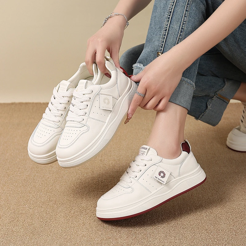 【花本纯】B2真皮休闲板鞋小白鞋新款舒适百搭平底透气时尚品牌女鞋