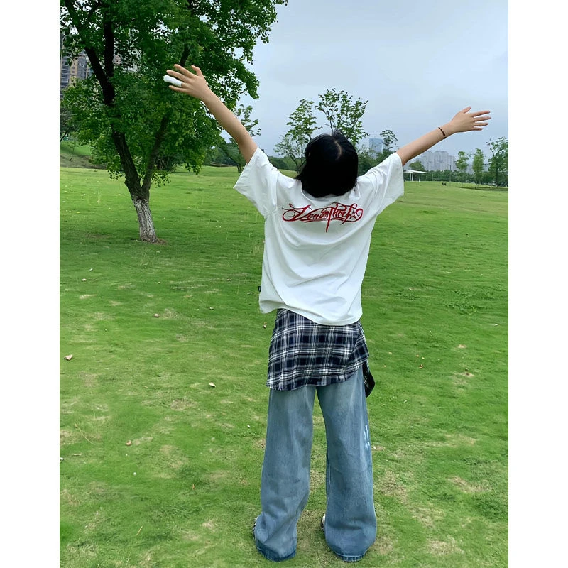 谁不爱这套!!潮牌【万针刺绣】 字母女学生宽松百搭夏季情侣上衣