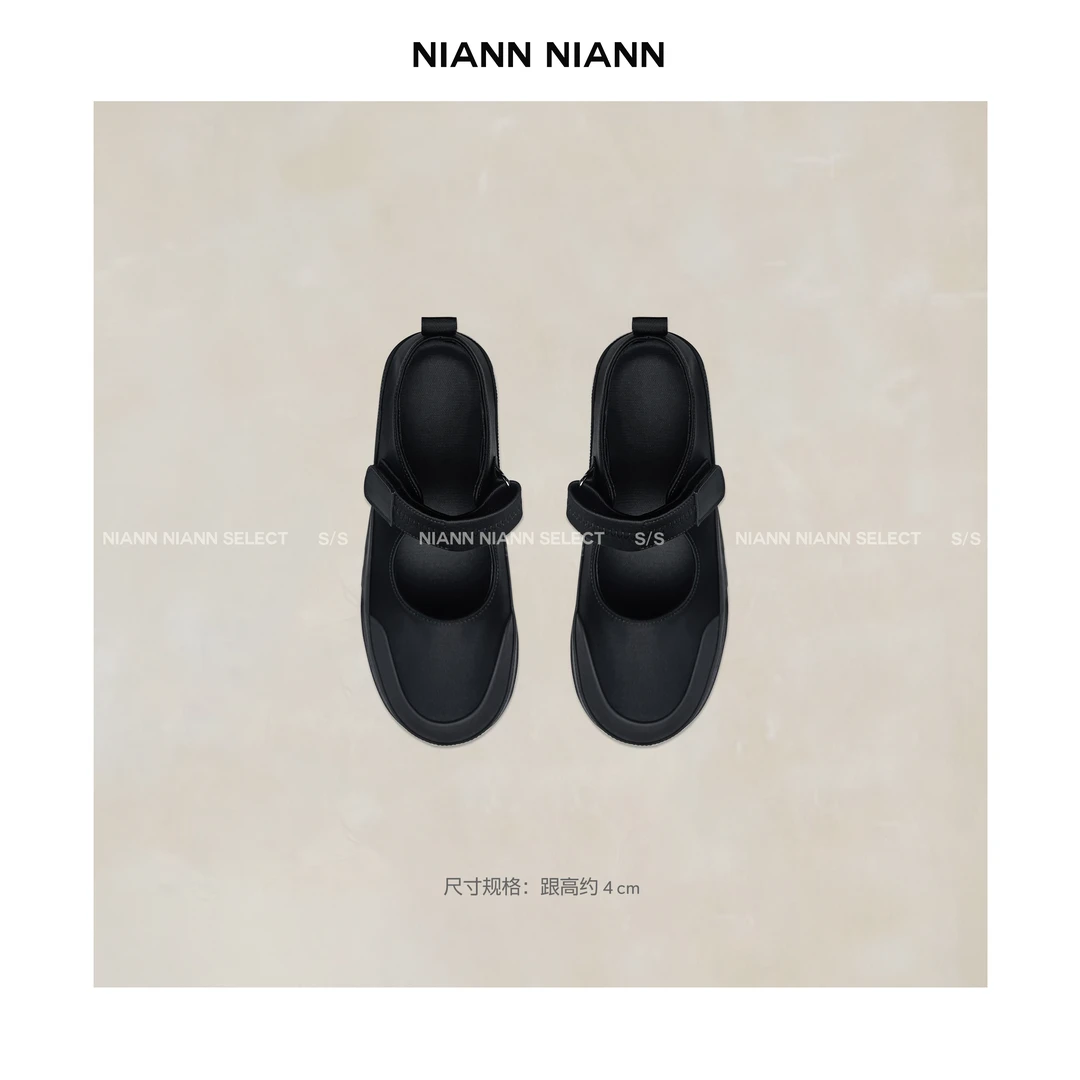 NiannNiann 新品复古丝绸牛皮莱卡布拼接包头机能玛丽珍15418