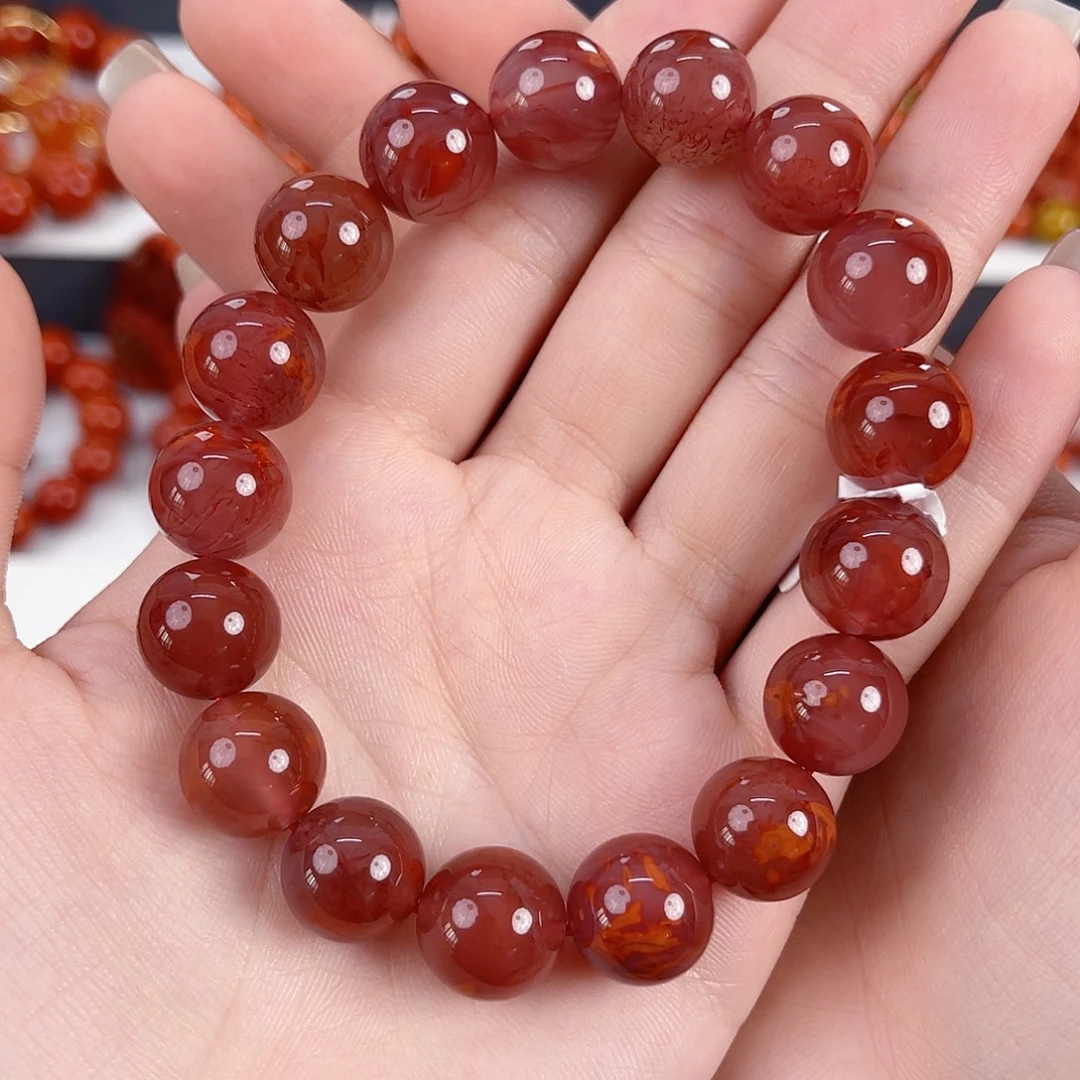 南红玛瑙未镶嵌瓦西牛血红火焰12mm手串