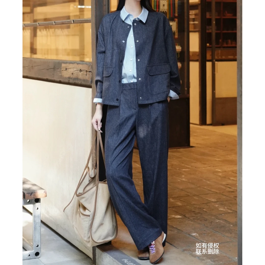 『朱小姐』新款仿牛仔蓝色气质显瘦直筒裤 G419