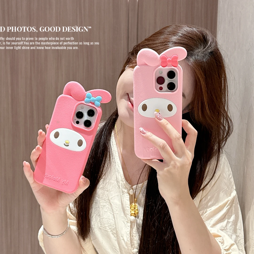 适用苹果华为｜美乐蒂立体耳朵可爱iPhone17卡通女款软硅胶手机壳