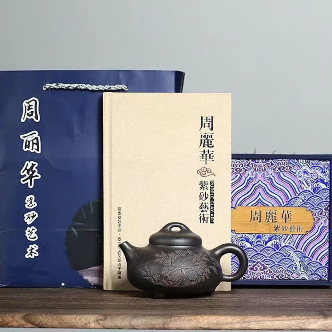 【花开富贵-汉棠石瓢】 泥料：家藏原矿黑金砂料，350cc