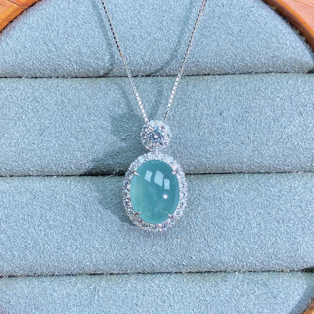 天然翡翠A货温柔精致设计款吊坠通体S925银镶嵌10.7*8.3*3.7