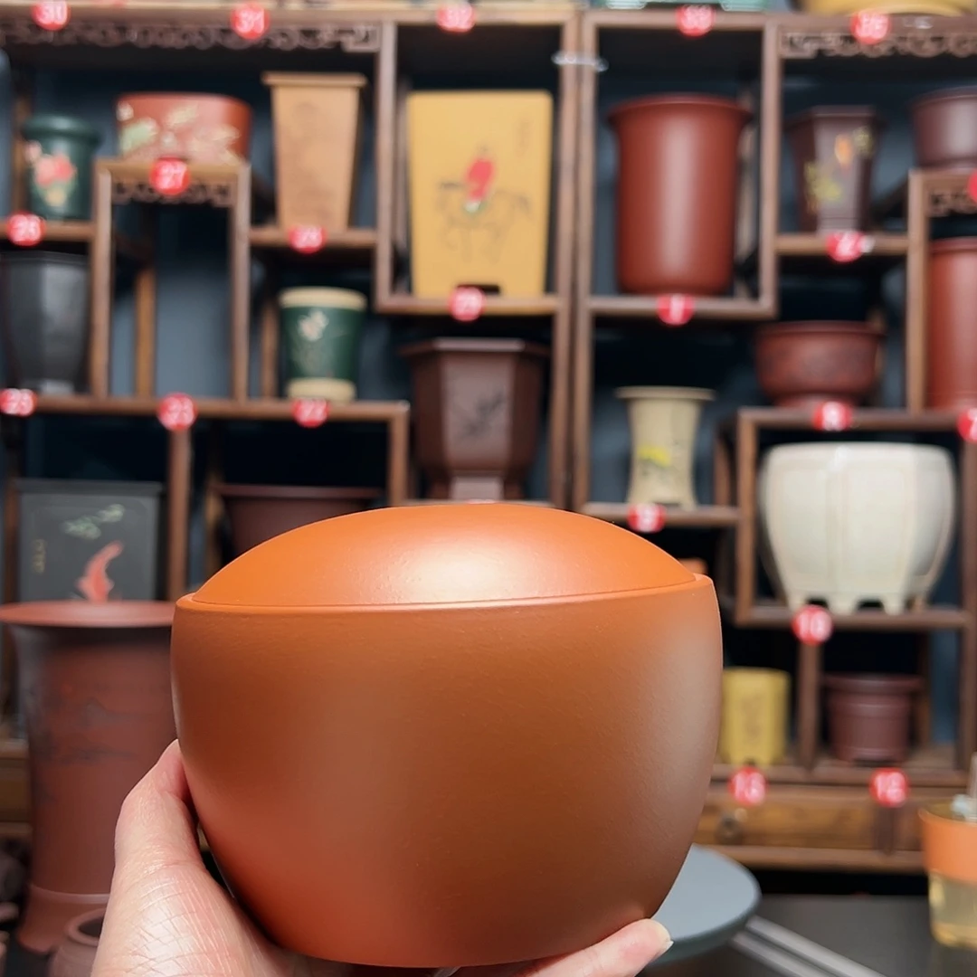 紫砂花盆驰*朱泥茶叶罐