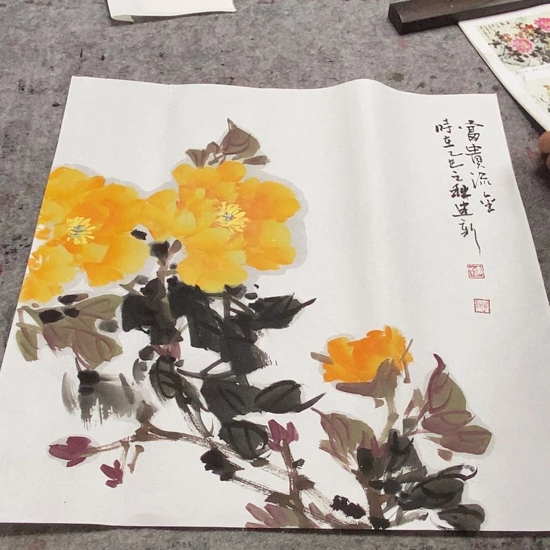 国画富贵鎏金牡丹图