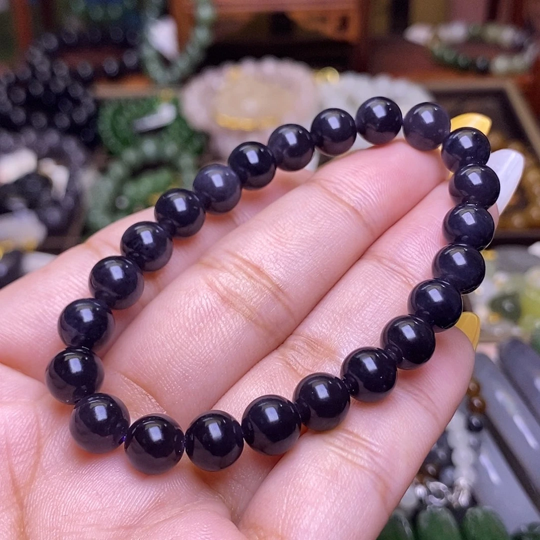 和田玉未镶嵌颈饰浓烟紫老料约8mm手串