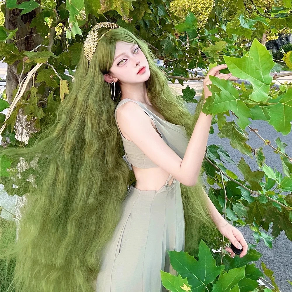 绿色假发羊毛卷洛丽塔超长1米全套女长发万用cos卷发森系lolita