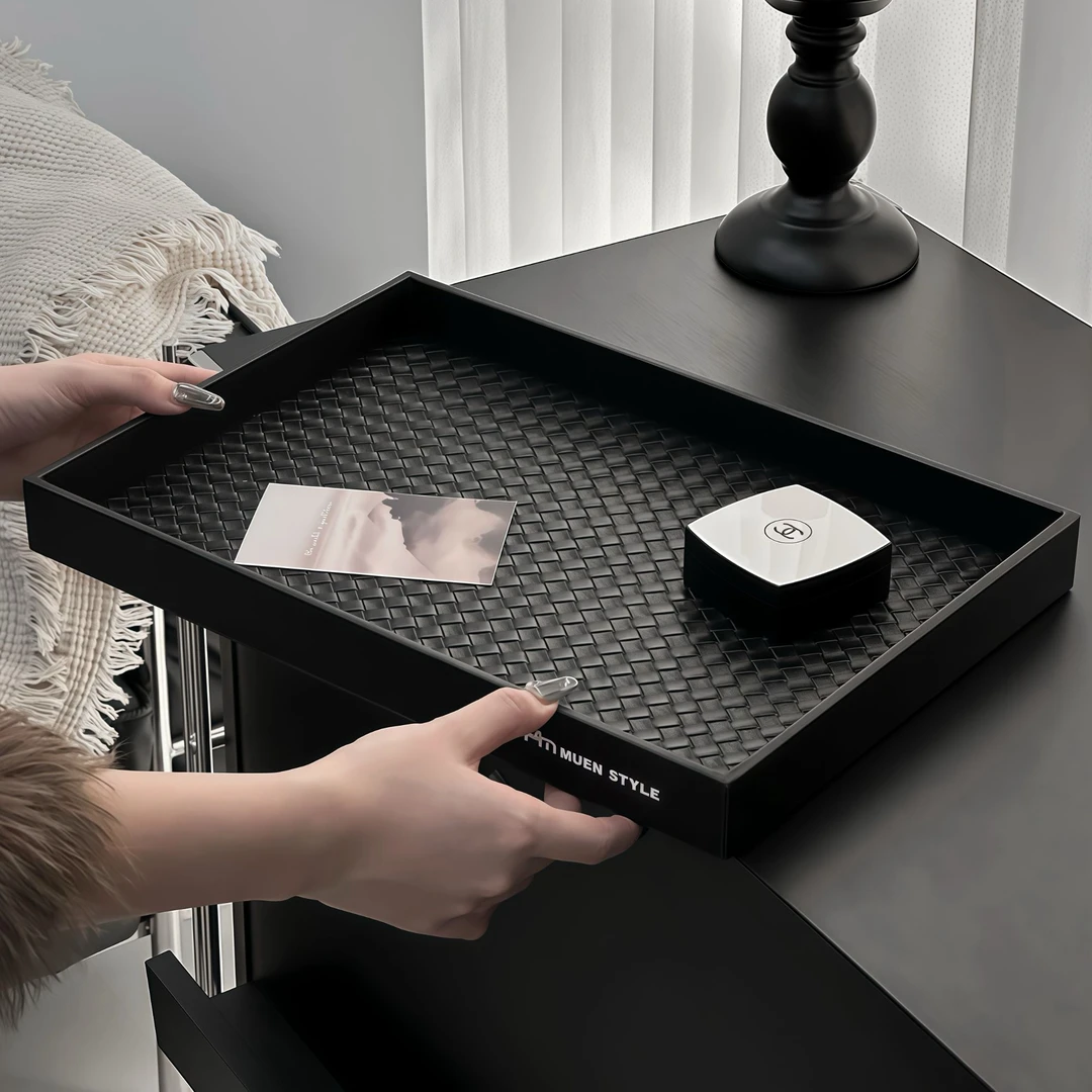 金卡佰高档托盘高级感皮质长方形收纳盘家用网红新款客厅皮革摆盘