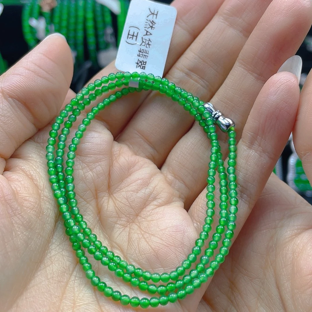 翡翠颈饰未镶嵌天然A货翡翠珠串卡2.5阳