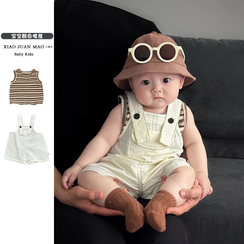 T25X109新款韩版洋气时尚休闲男女宝宝百搭夏款纯色薄款背带裤外