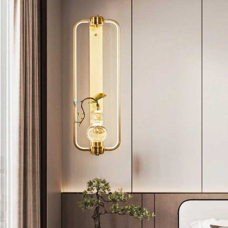 新中式全铜珐琅彩壁灯国风禅意客厅玄关书房茶室走廊过道背景墙灯