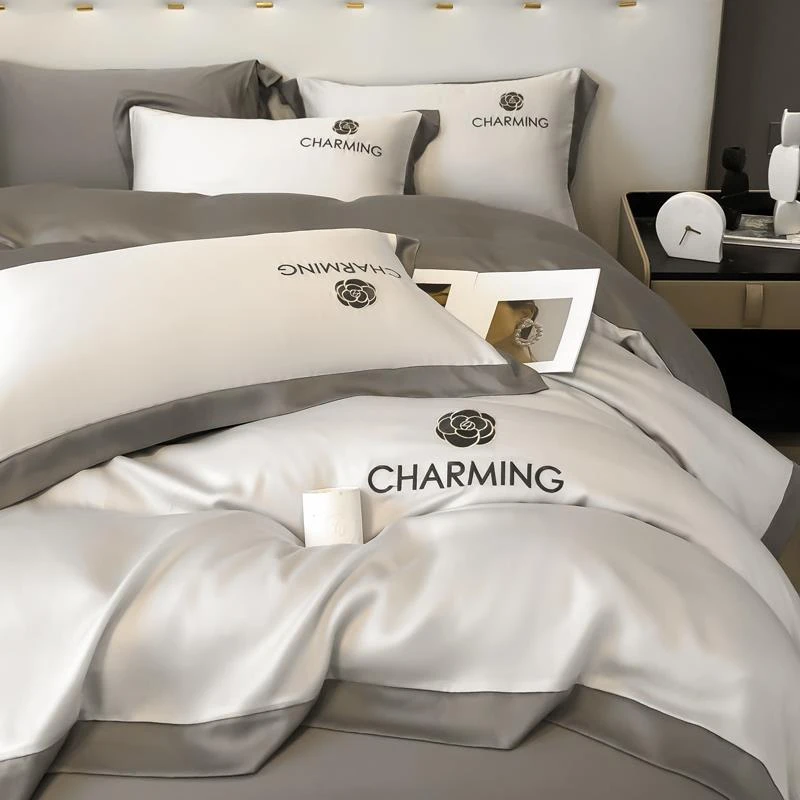 欧式冰丝床上四件套夏季轻奢水洗真丝床品丝滑床单床笠三件套被套