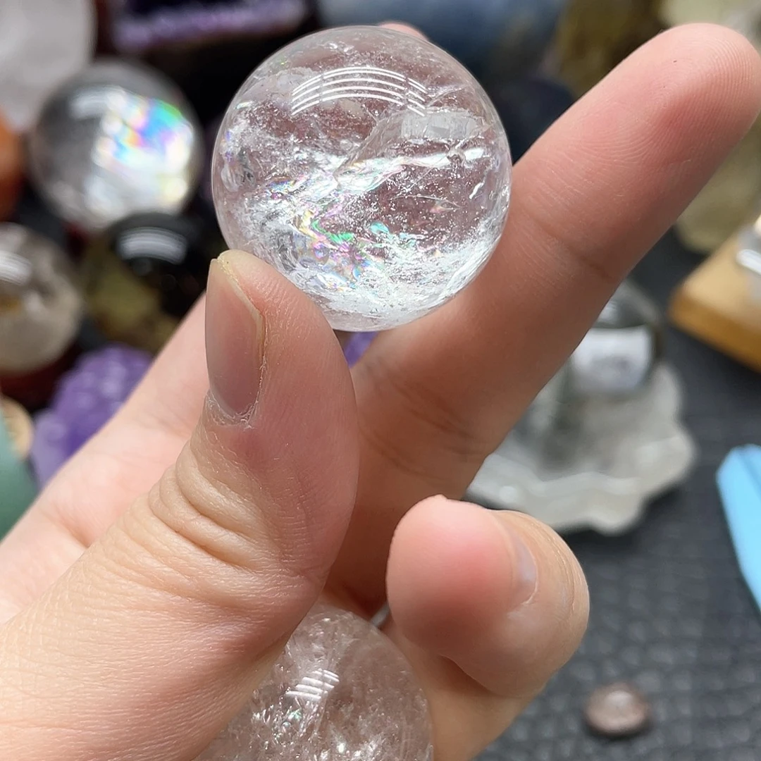 未镶嵌珠宝半成品水晶79（爆彩白水晶球3cm)