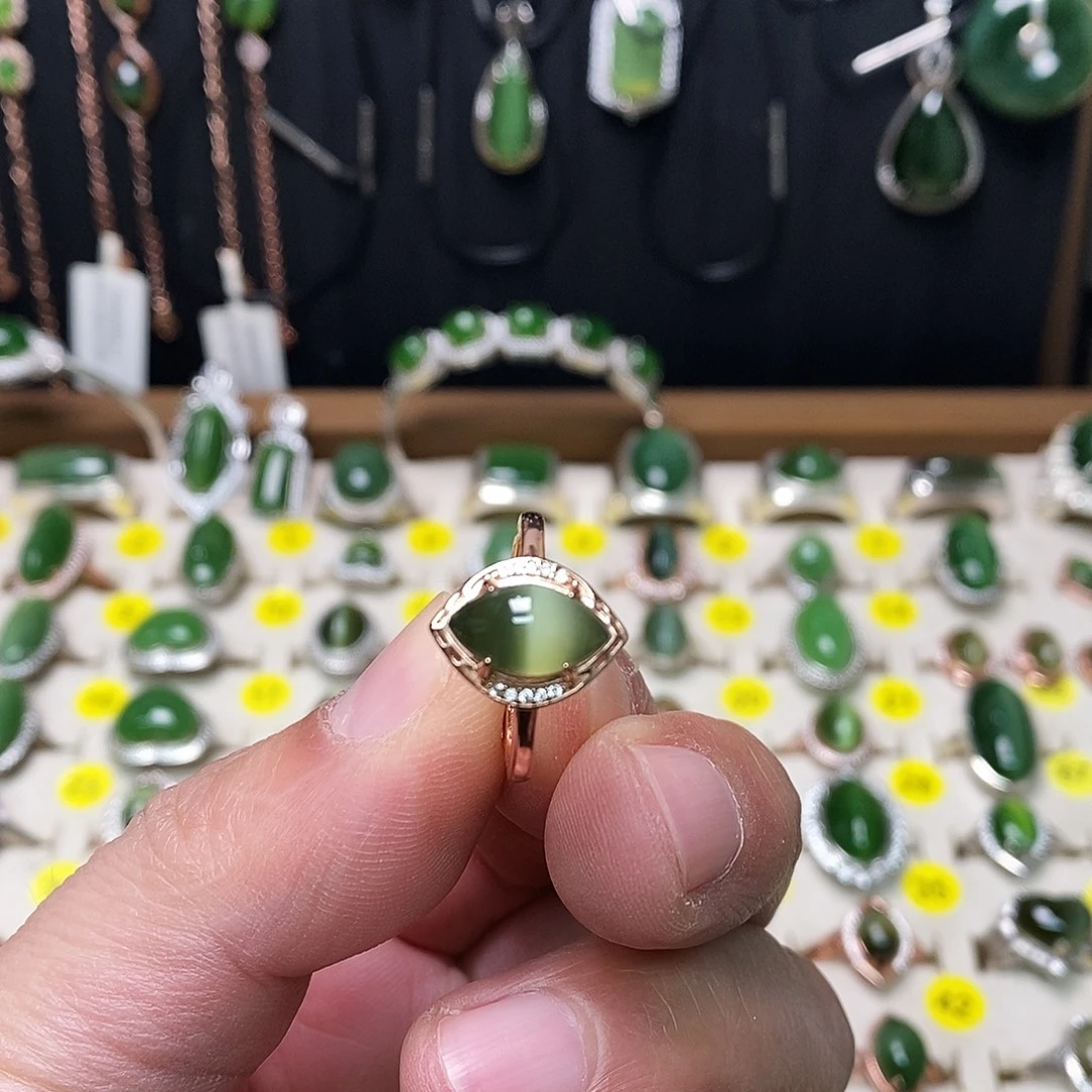 和田玉（碧玉）银S925镶嵌戒指