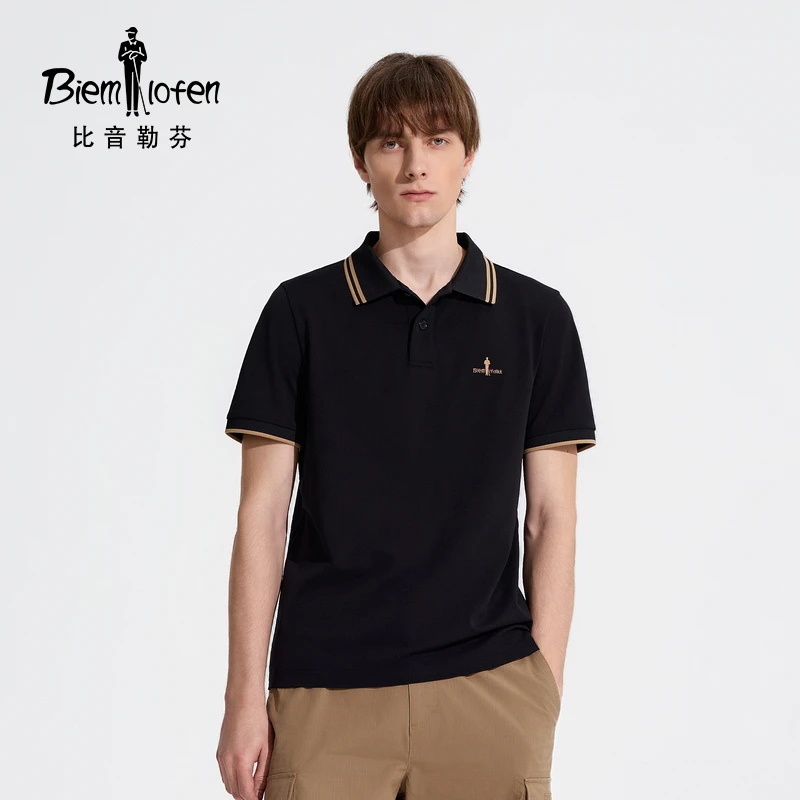 【功能棉】比音勒芬夏季男士polo衫时尚撞色条翻领短袖老钱风男装